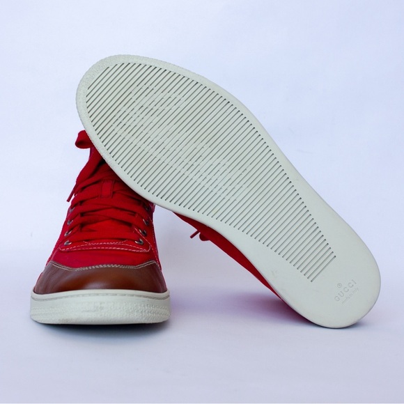 Men's Gucci Nylon High Red Brown Sz 9 G Fashion Shoe 283484 - Picture 7 of 16